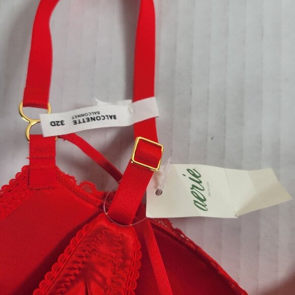 2 Aerie Red & Maroon Lace Longline Underwire Supportive Balconette Bra Size 32D - Picture 7 of 16